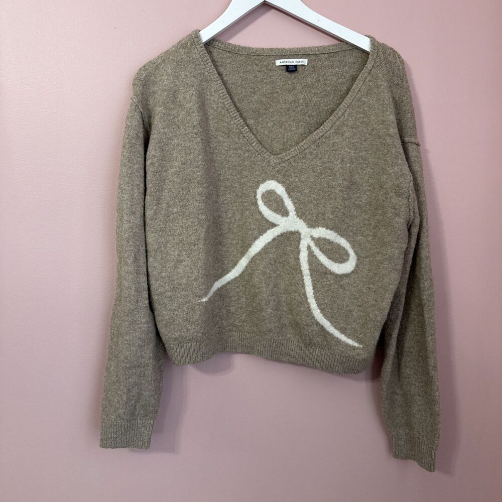 American Eagle Tan Sweater with Bow Detail - Medium